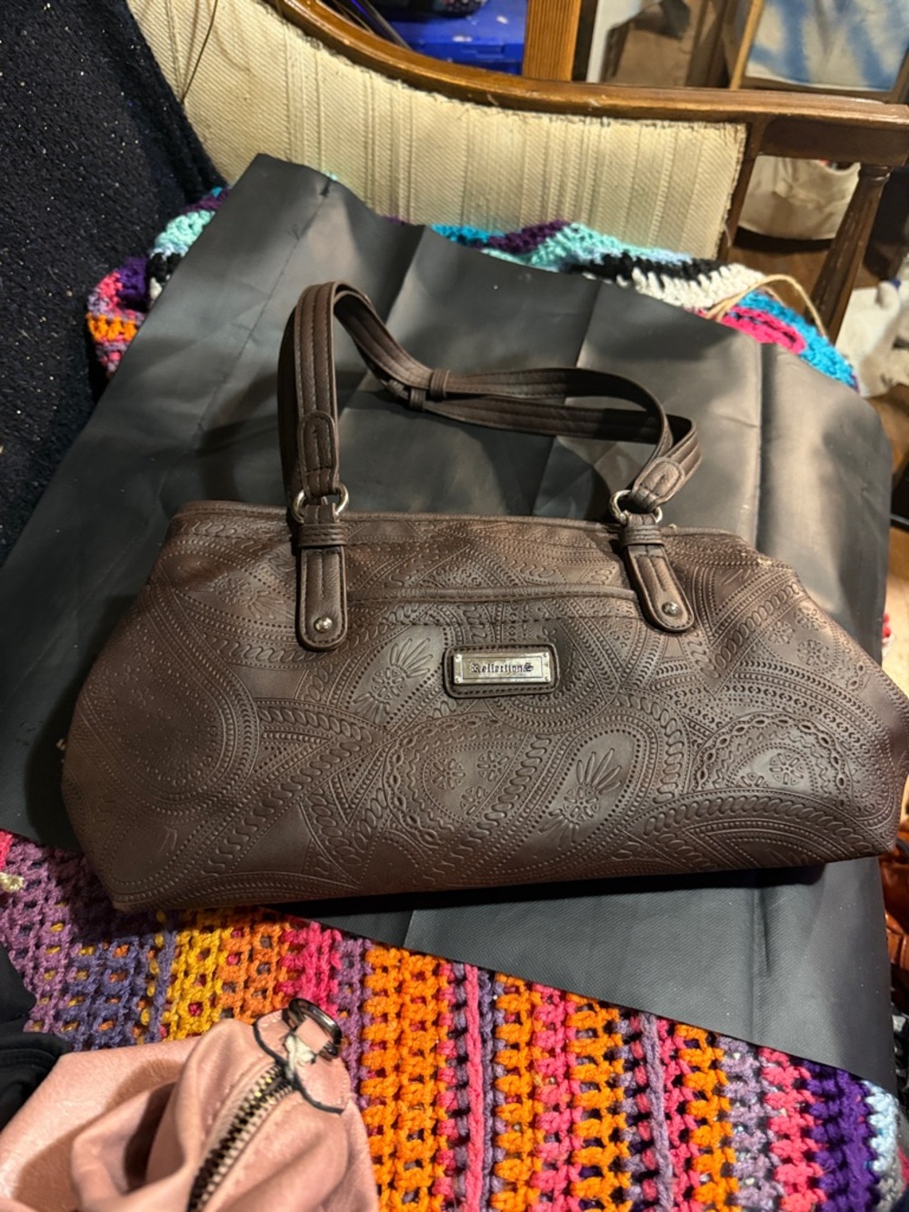 Sakroots Dark Brown Paisley-Embossed Shoulder Bag